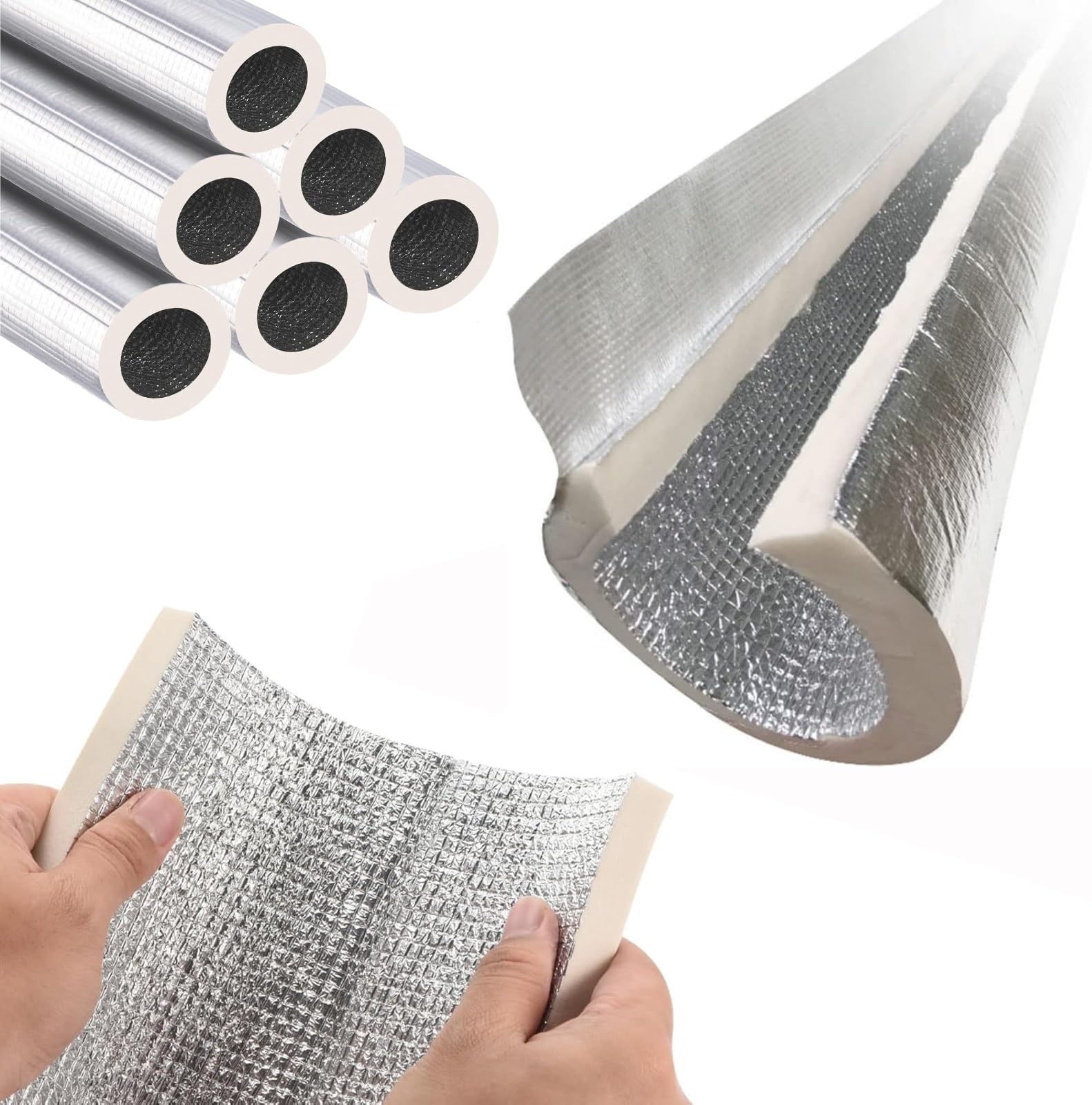 ID 0.87" 1.34" 2.05" 2.99" 5.24" 6.5" 8.62" Self Adhesive Pipe Freeze Protection Wrap with Double-Sided Aluminum Foil for Irrigation Solar Air Conditioning Duct(ID 4.49"*T 0.79"*37.4")