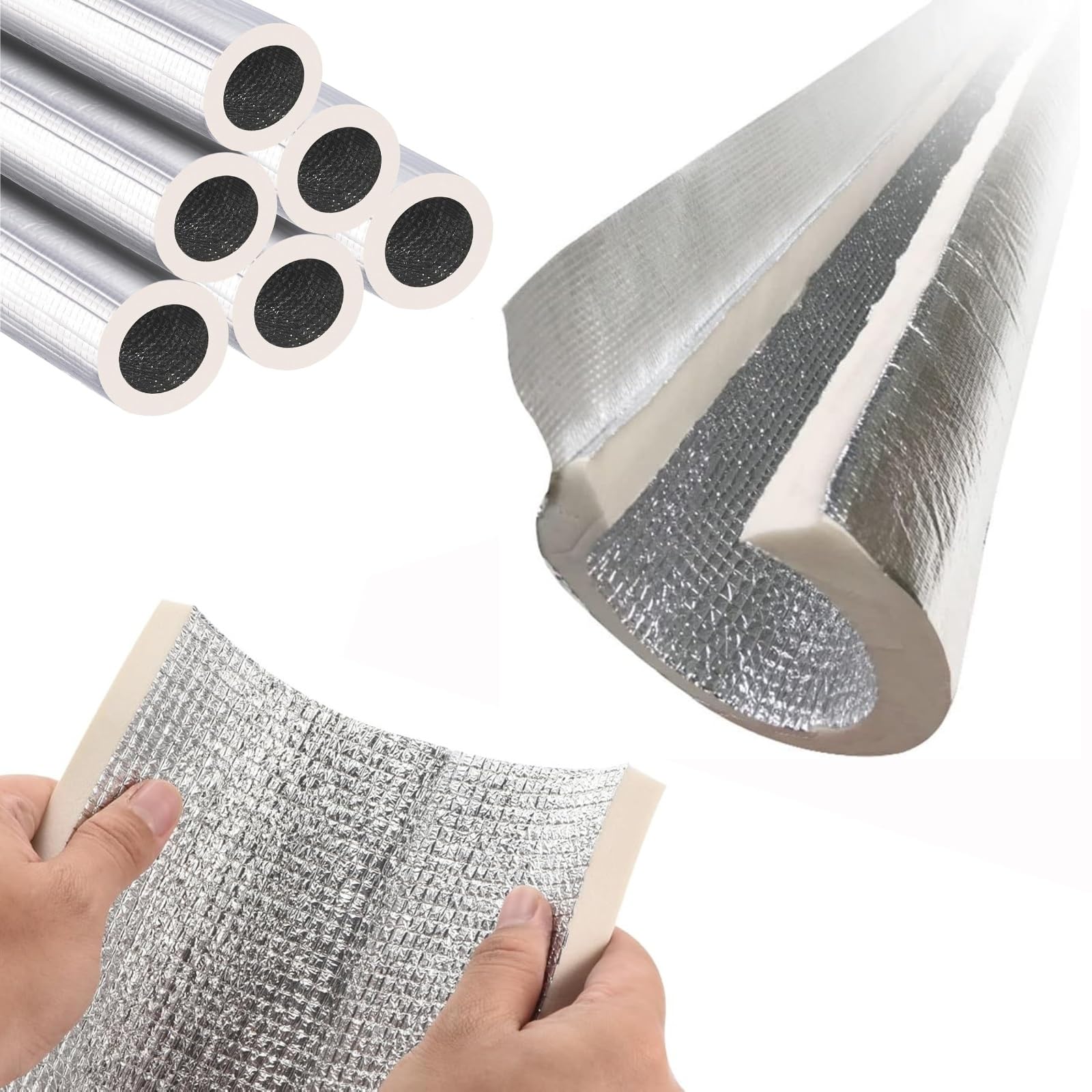 ID 0.87" 1.34" 2.05" 2.99" 5.24" 6.5" 8.62" Self Adhesive Pipe Freeze Protection Wrap with Double-Sided Aluminum Foil for Irrigation Solar Air Conditioning Duct(ID 4.49"*T 0.79"*37.4")