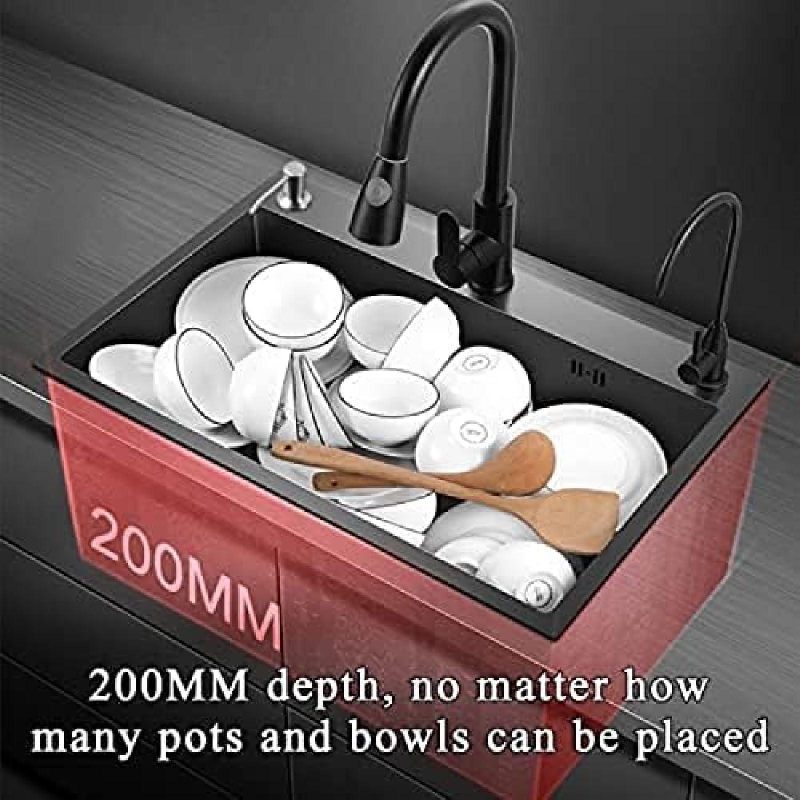 Amazon.co.jp: キッチンシンクブラックステンレススチール長方形シンク