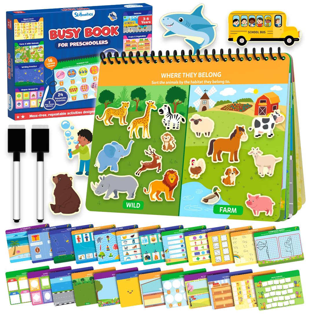 Skillmatics Montessori Busy Book for Toddlers – Preschool Learning Activities, 150+ Reusable Stickers, Mess-Free & Preassembled, Educational, Homeschool & Easter Gift for Toddlers for Ages 3, 4, 5, 6