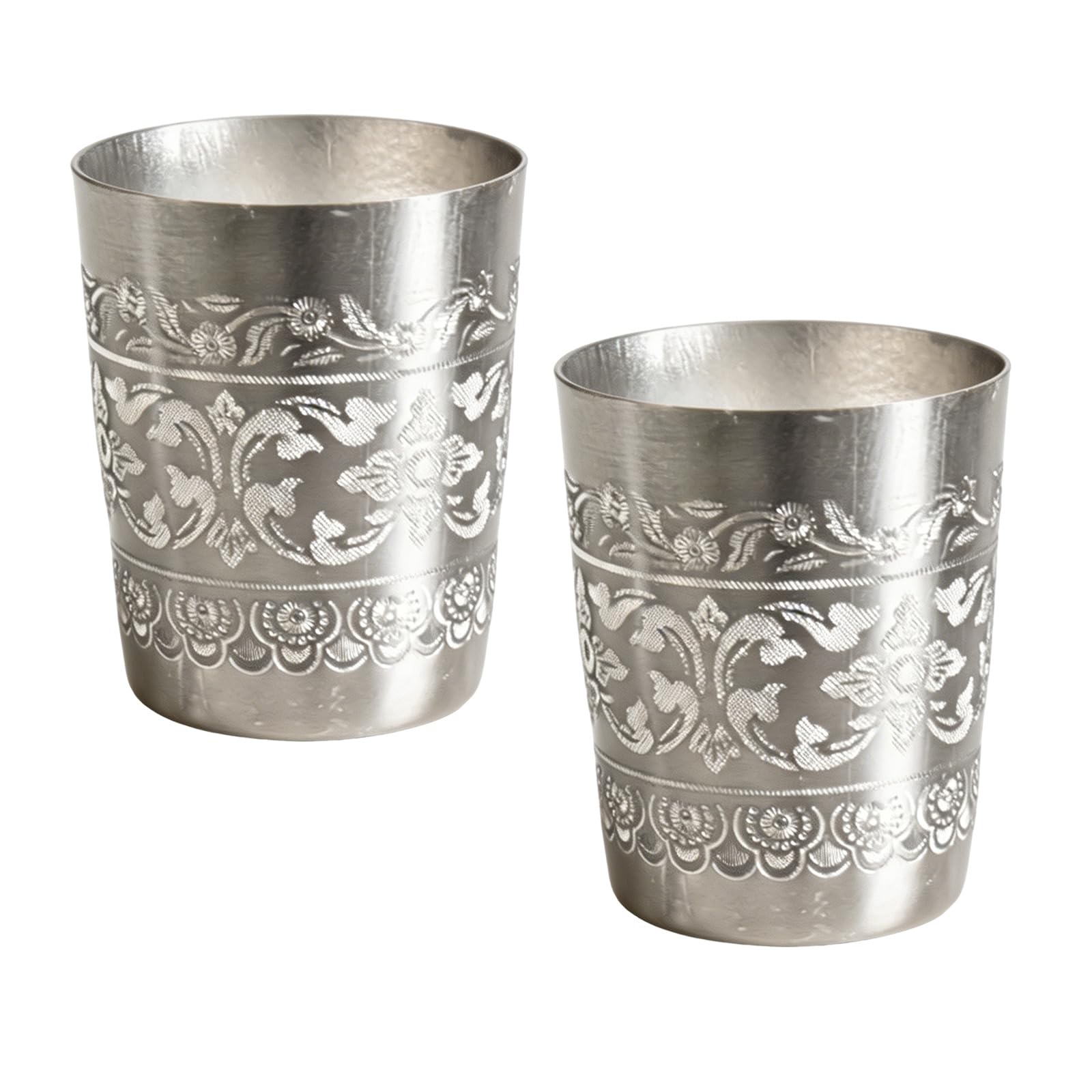 WAGHAVEN Thai Styles Tin Cup Thai Traditional Design Drinking Cups Portable Stackable Water Cup for Coffee Juices Beverage Drinking Cups
