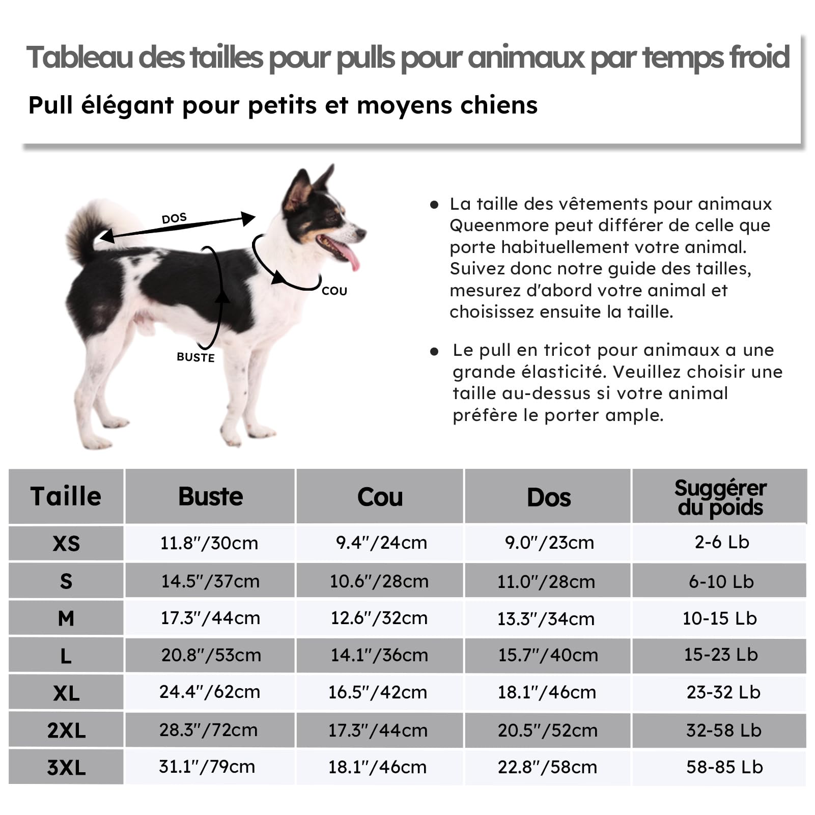 Queenmore Pull Chien Grande Taille Bouledogue Français Chaud Pull-Overs pour Chiens Pull Chihuahua Manteau Teckel Vetement pour Chien Chat d'hiver, Gris foncé, L