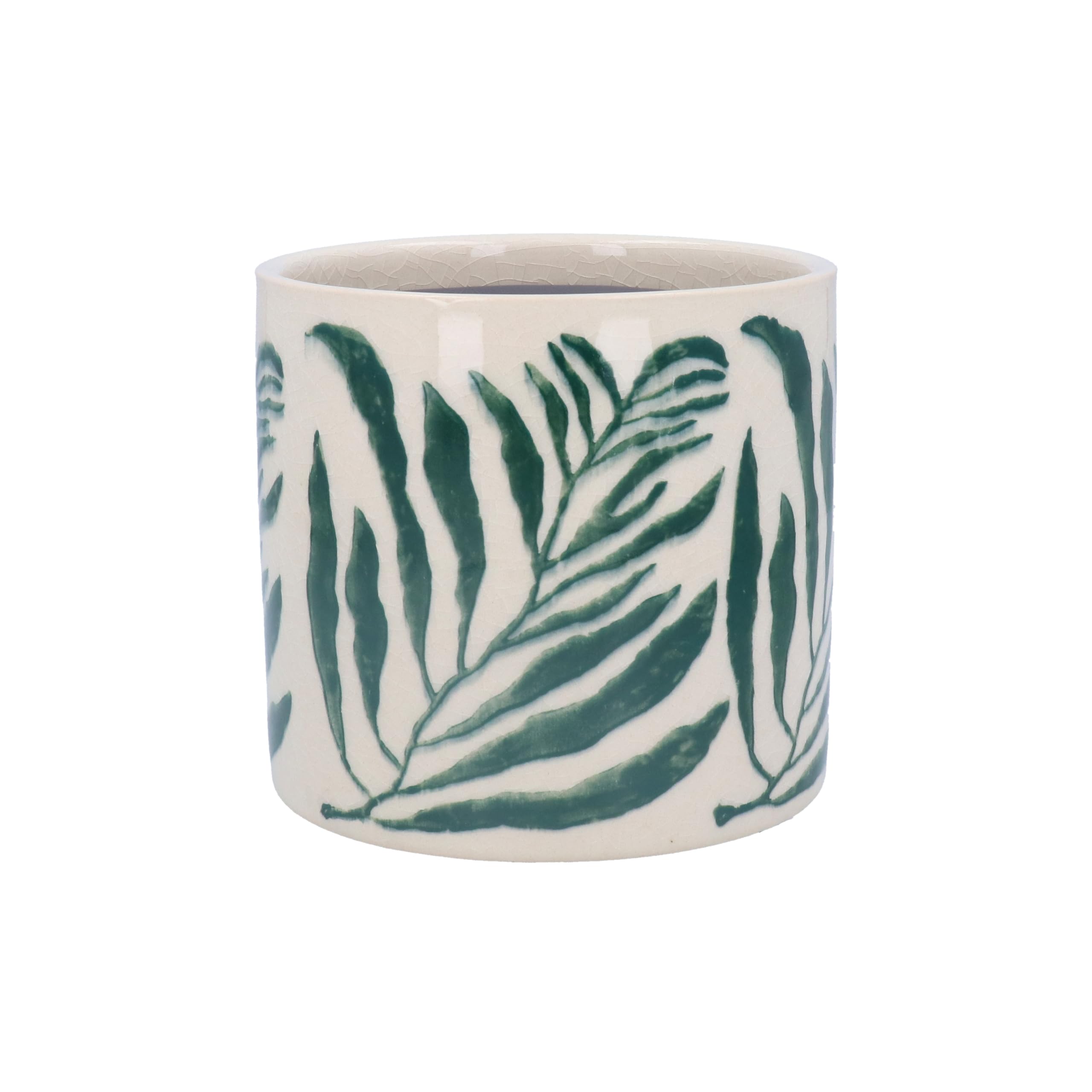Gisela Graham Green Ceramic Plant Pot Cover With Fern Design, Small