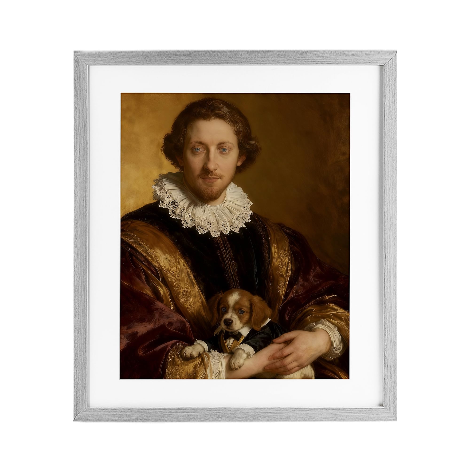Stupell Industries 'Renaissance Noble with Loyal Companion', Framed Print Under Glass, Gray, 13 x 16 Inches, Easy to Hang and Sturdy, Made in USA, by CAD Designs