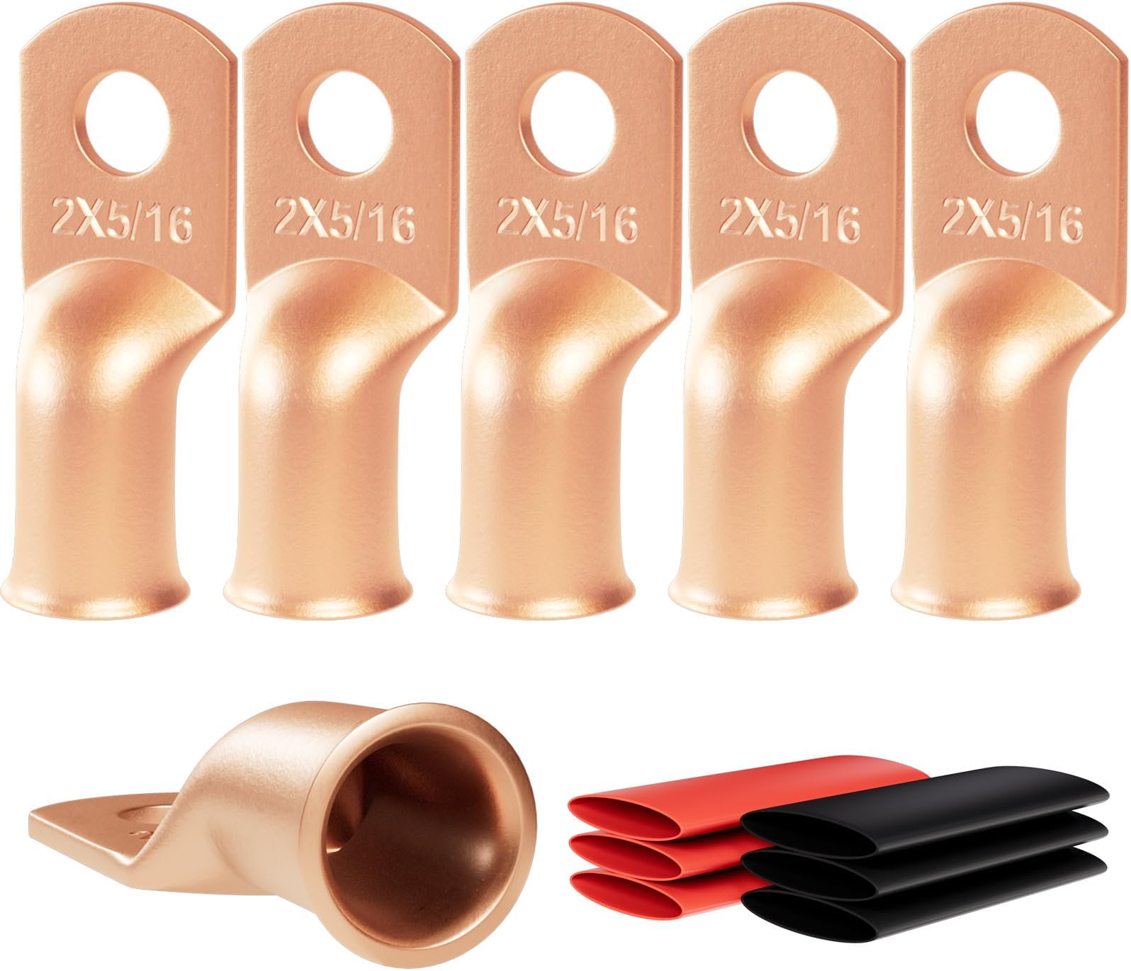 6pcs 2 Awg - 5/16" (M8) Sanuke Wire Lugs Ring Terminal Connectors Ends Heavy Duty for Battery Cable Lug Wire Electrical Eyelets with 3:1 Dual Wall Adhesive Heat Shrink