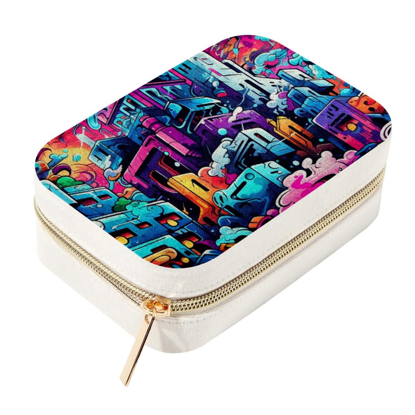 Joyero portátil de viaje con diseño de graffiti elegante y organizador de anillos espacioso