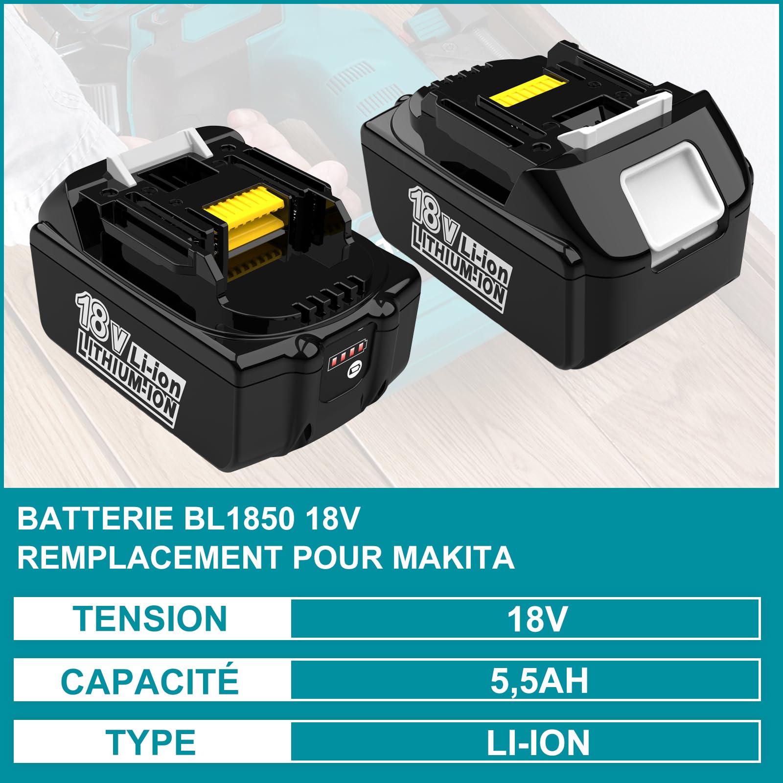 Paquete de 2 baterías de Repuesto de 18 V y 5,5 Ah para Makita | Compatible con Makita 18V BL1860B BL1860 BL1850 BL1850B BL1840 BL1830 BL1840B