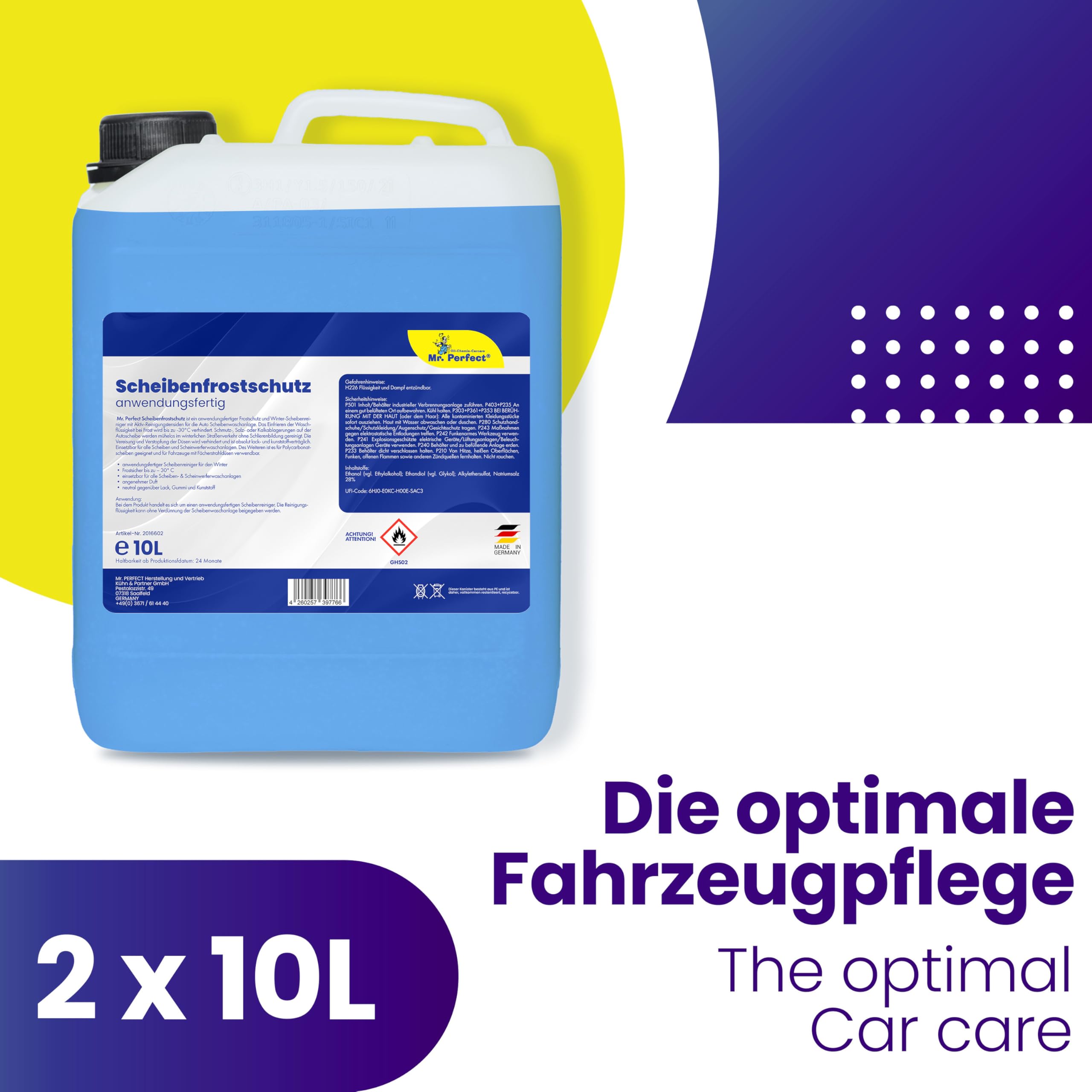 Mr. Perfect® Antigel – Pare-brise – 2 x 10 l – Parfum citron – Lave-glace jusqu'à -30 °C – Sans traces – Prêt à mélanger – Liquide lave-glace d'hiver