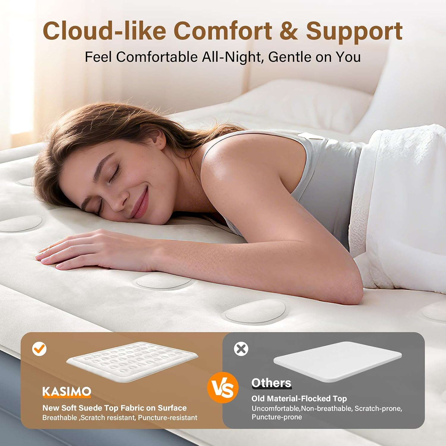 KASIMO Twin Air Mattress with Built-in Battery Powered Removable Pump, 16" High Inflatable Mattress, Portable Blow up Mattress,Waterproof Suede Fabric, Air Bed for Camping, Home and Guest