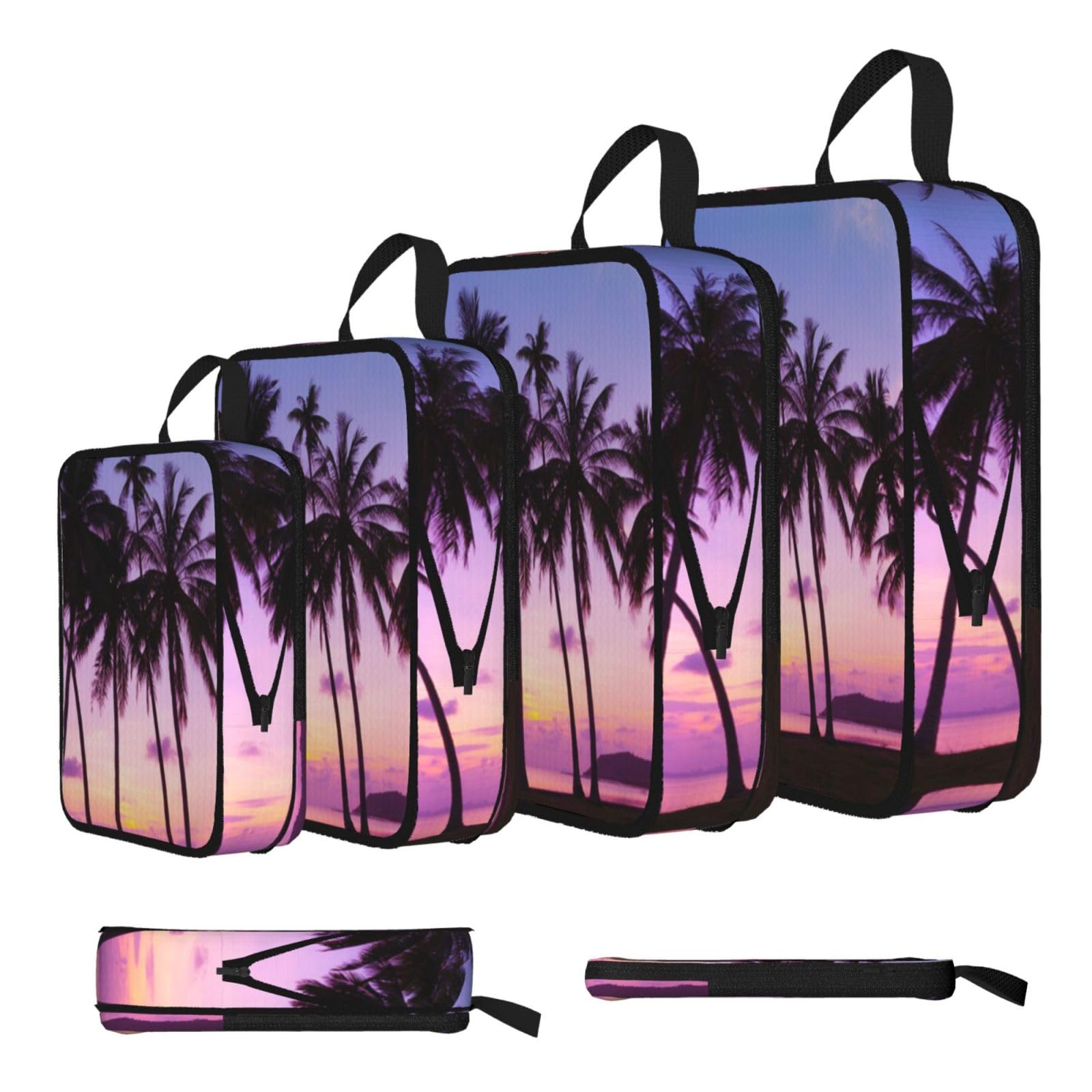 Palm Print 4 Set Compression Packing Cubes For Suitcases,Expandable Storage Bags Organizers