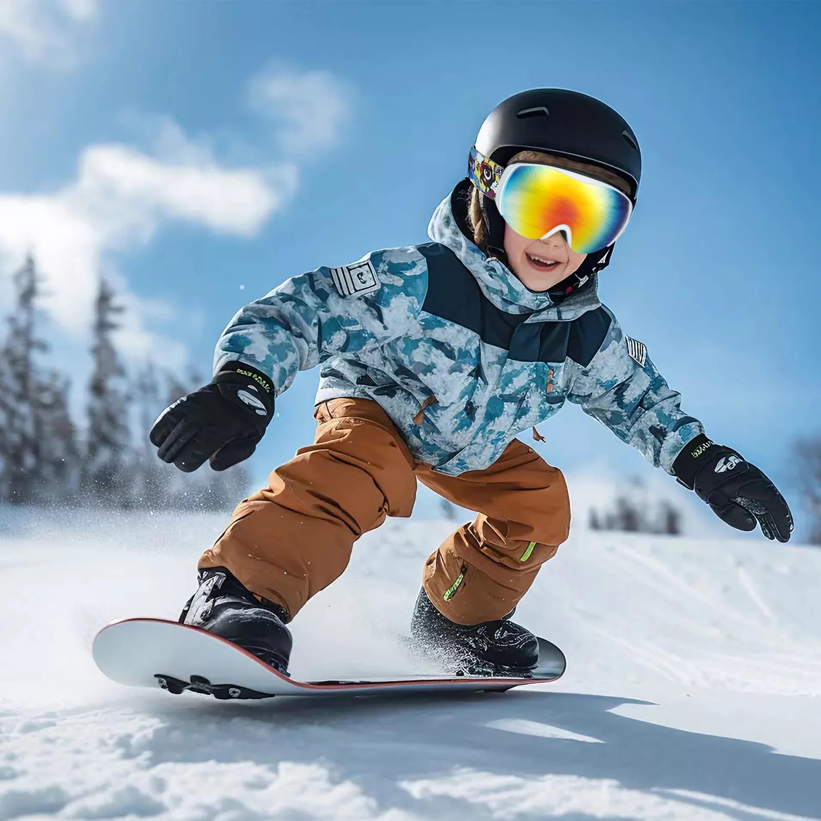 YOOXARMOR Maschera da Sci Bambino,Occhiali da Snowboard con Doppie Lenti per 6-14 Anni Ragazzi Ragazze,OTG Protezione UV400 al 100% Anti Nebbia per Sci Snowboard Sport Invernali,Compatibile con Casco