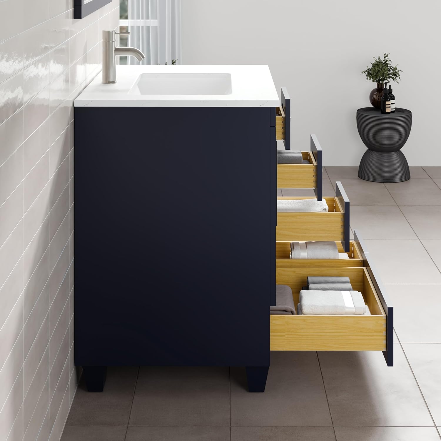 Eviva Loon 30 in. Blue Single Sink Bath Vanity with Carrara Quartz Top and Undermount Porcelain Sink