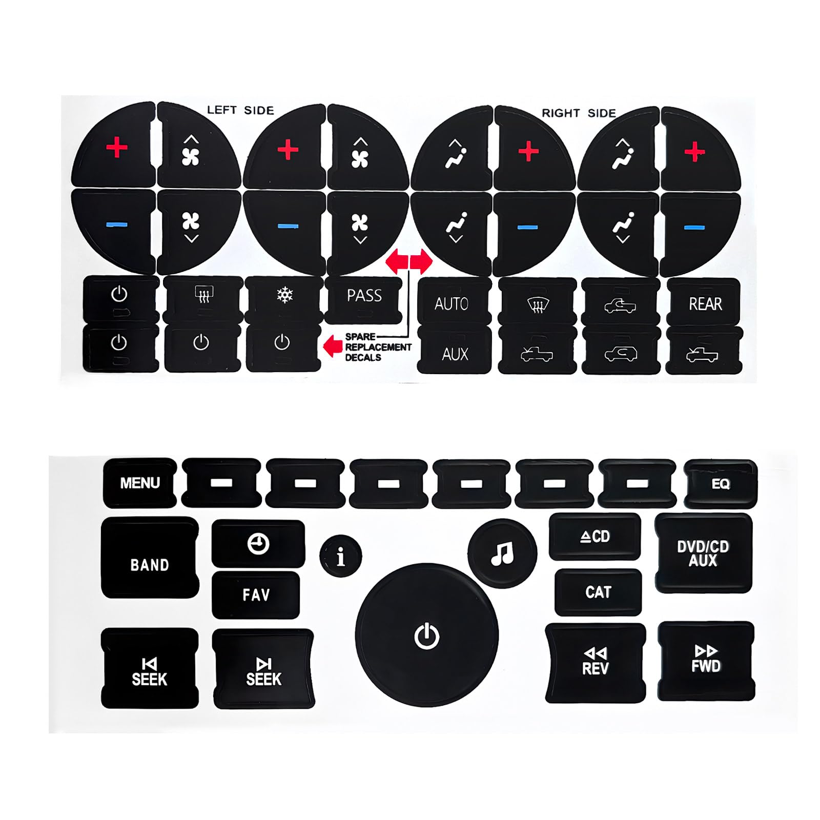 2 PCS AC Dash Button Repair Kit, Decal Replacement for Fixing Ruined Faded A/C Controls, AC &amp; Radio Dash Buttons Decal Replacement Stickers, Universal Car Accessories