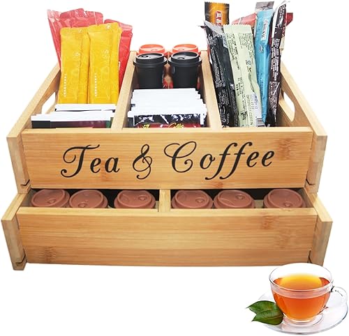 Miniatura 3 de Organizador de bolsas de té de 2 niveles para bolsas de té y café para bolsitas de té, organizador para armario, encimera, despensa, cocina, oficina