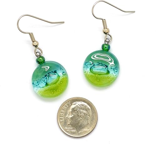 Miniatura 3 de Tiny Round Lime Green and Jade Green Fused Glass Drop Earrings - Fair Trade