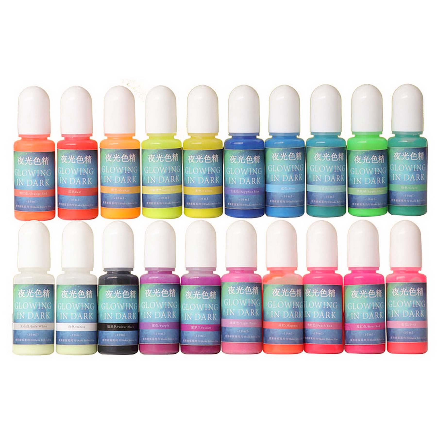 Pigmento luminoso de resina epoxi de 20 colores que brillan en la oscuridad, colorante líquido, cada uno 10 g, 10 ml, 0.35 onzas