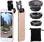 3 in 1 Cell Phone Camera Lens Kit Wide Angle Macro Fisheye Lens Universal(Gold)