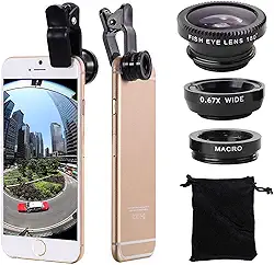 Kit de lente de câmera de celular 3 em 1 grande angular macro olho de peixe universal para smartphones, iPhone, Samsung, Android