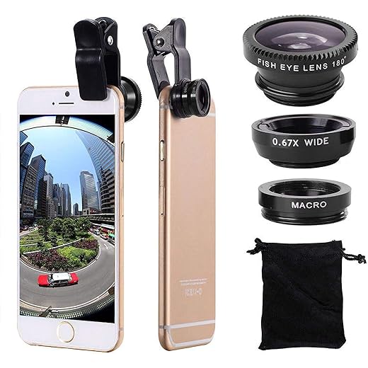3 in 1 Cell Phone Camera Lens Kit Wide Angle Macro Fisheye Lens Universal for Smart Phones iPhone Samsung Android