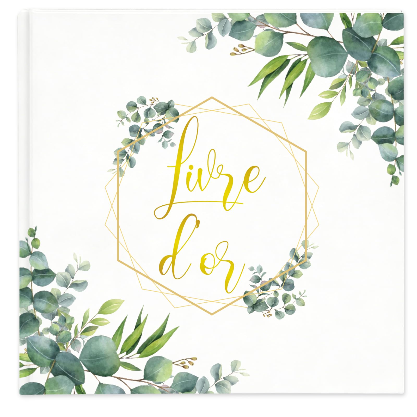 Livre d'or Mariage Motifs Floraux 21.5x21.5 cm Couverture Rigide 120 Pages Scrapbooking (Feuilles d'eucalyptus)