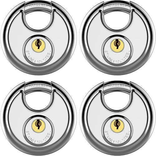 Miniatura 13 de Puroma Cerradura de disco resistente, acero inoxidable, resistente al agua y al óxido, grillete de 5/16 pulgadas, 3 llaves (paquete de 1) para