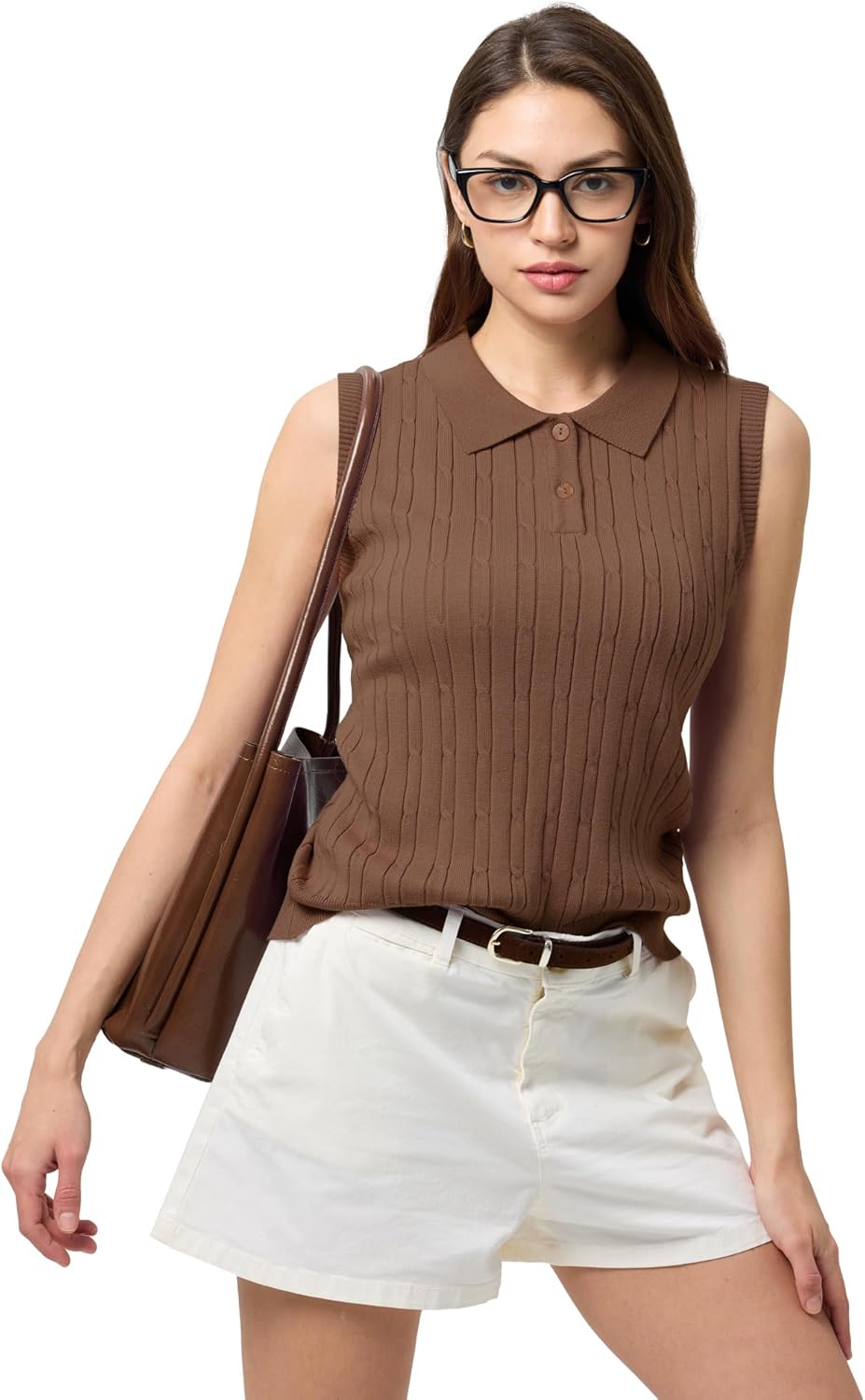Sleeveless Polo Sweater Vest for Women Lapel Knit Polo Shirt Tank Top Cable Preppy Loose Casual Pullover Outfits - Image 2