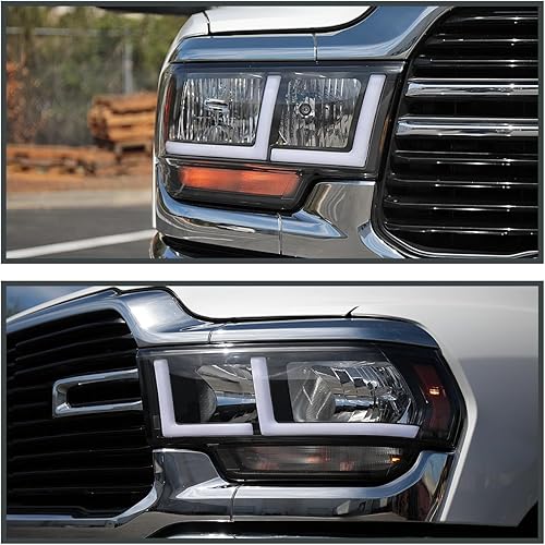 Vista 2 de SPEC-D TUNING - Faros delanteros negros con tubo LED compatibles con Dodge Ram 2500/3500 de 2019-2024, juego de lámparas delanteras izquierda