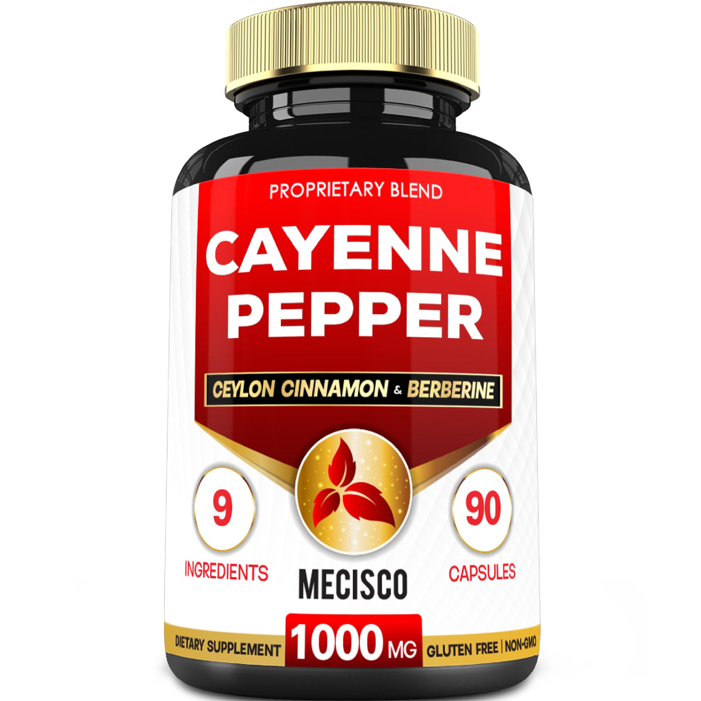 Mecisco Cayenne Pepper Supplements with Turmeric Curcumin Root, Berberine HCl, Ceylon Cinnamon Bark & More - 90 Capsules