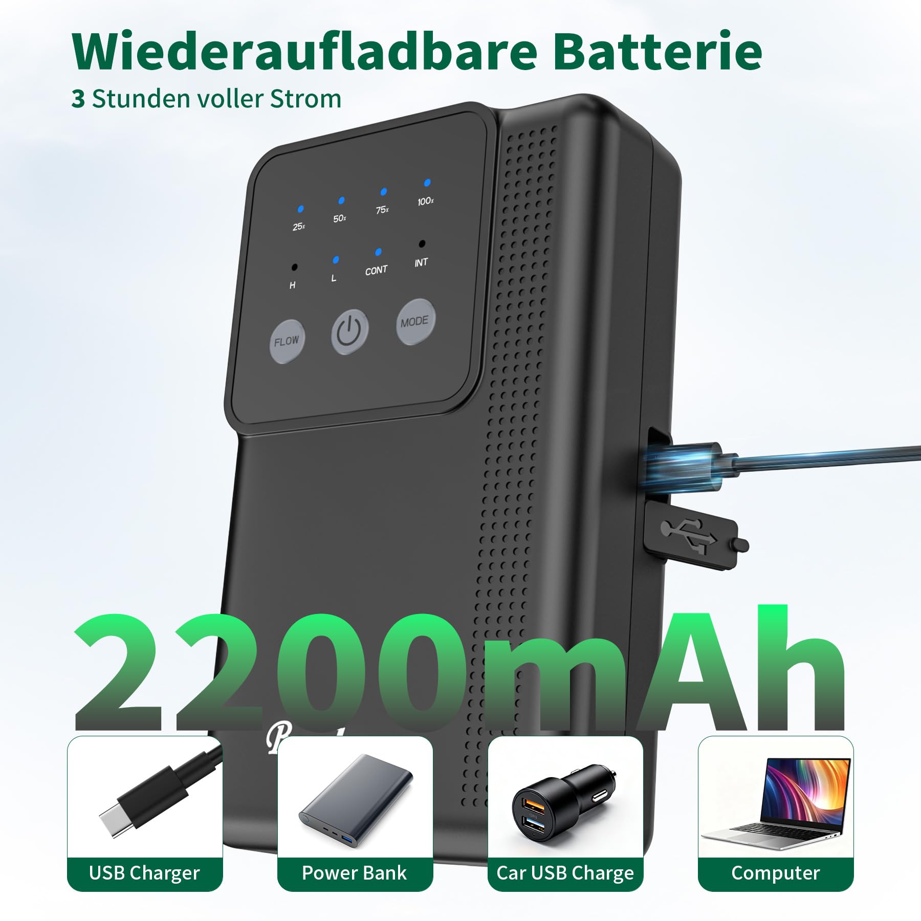 Luftpumpe Aquarium, Sauerstoffpumpe Aufladbar mit 2200 mAh oder 4400 mAh Akku für Outdoor Angeln und Stromausfall, Nano Mini Aquarium Zubehoer mit Sprudelstein - Schwarz & Weiß