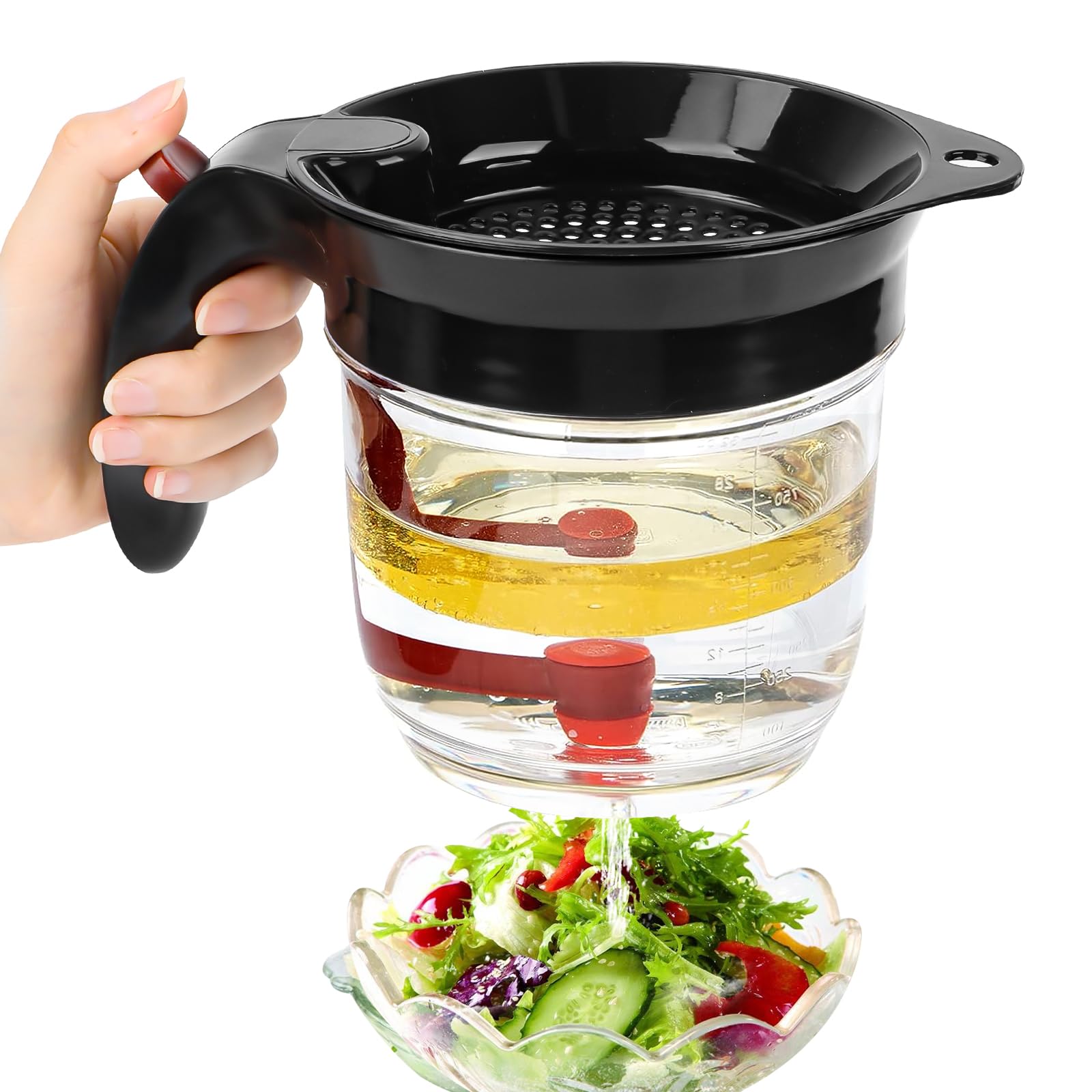 Separatore di grasso con rilascio del pavimento, 1000 ml, efficiente separatore di grasso, trasparente, sistema a doppia filtrazione, facile da pulire
