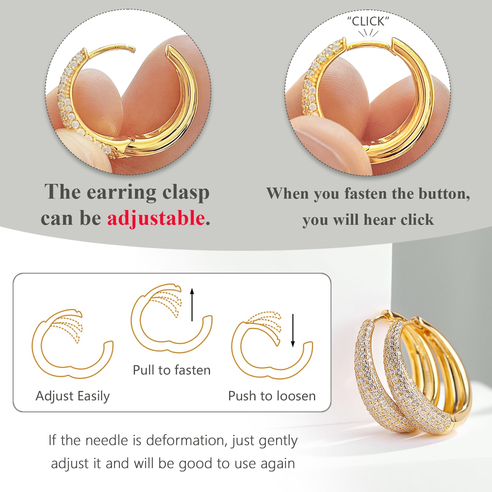 18 Karat Weißgold überzogen Ohrringe Creolen Silber 925 Damen Groß Kreolen mit Glänzend Zirkonia, Hypoallergene Creolen Ohrringe für Mädchen Größe 12.5mm-60mm Creolen Ohrringe