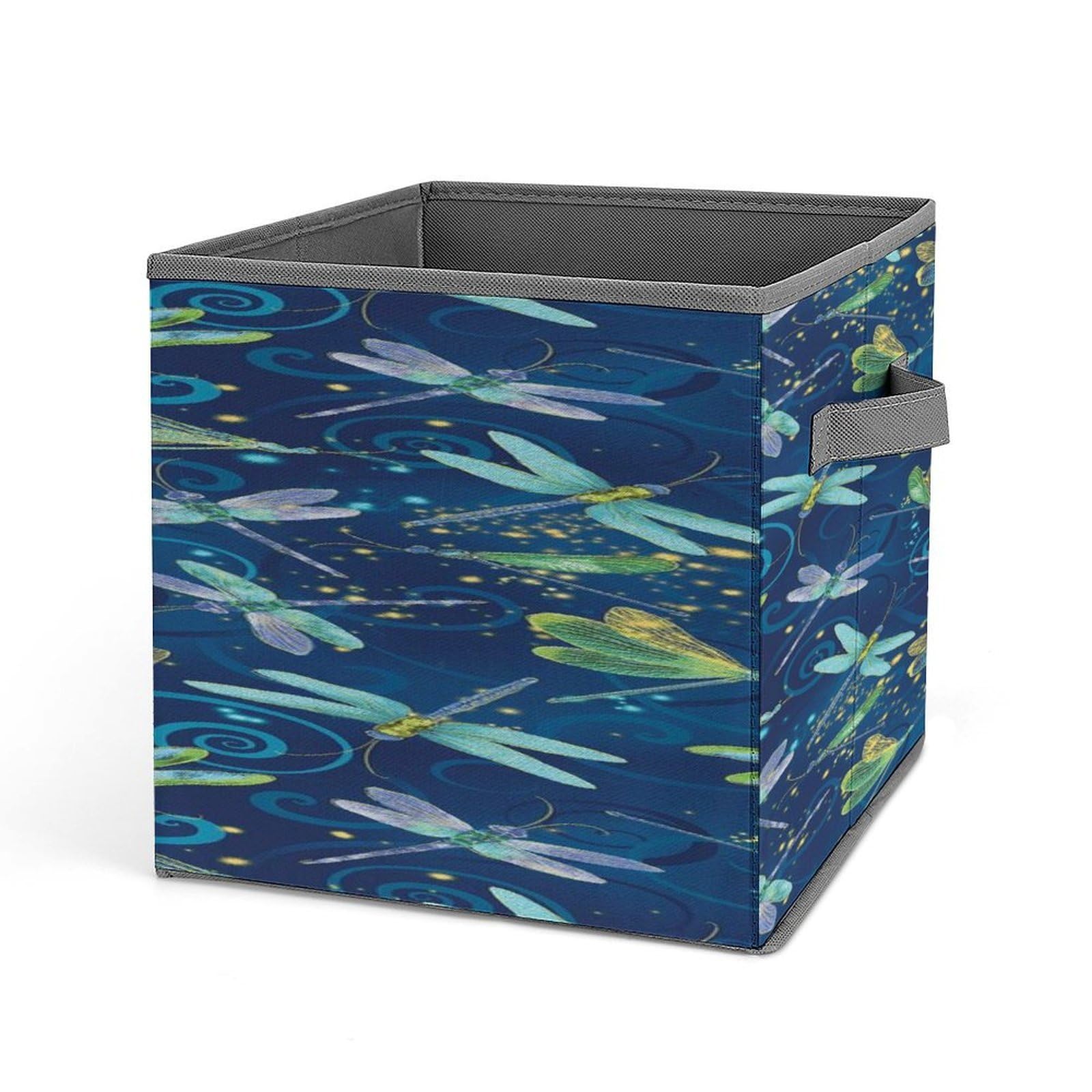 VstaDank Blue Dragonfly Storage Bin Collapsible Storage Cubes Organizer Oxford Cloth Storage Box with Dual Handles Large Stackable Closet Storage Bins for Sheets Hat Sweater