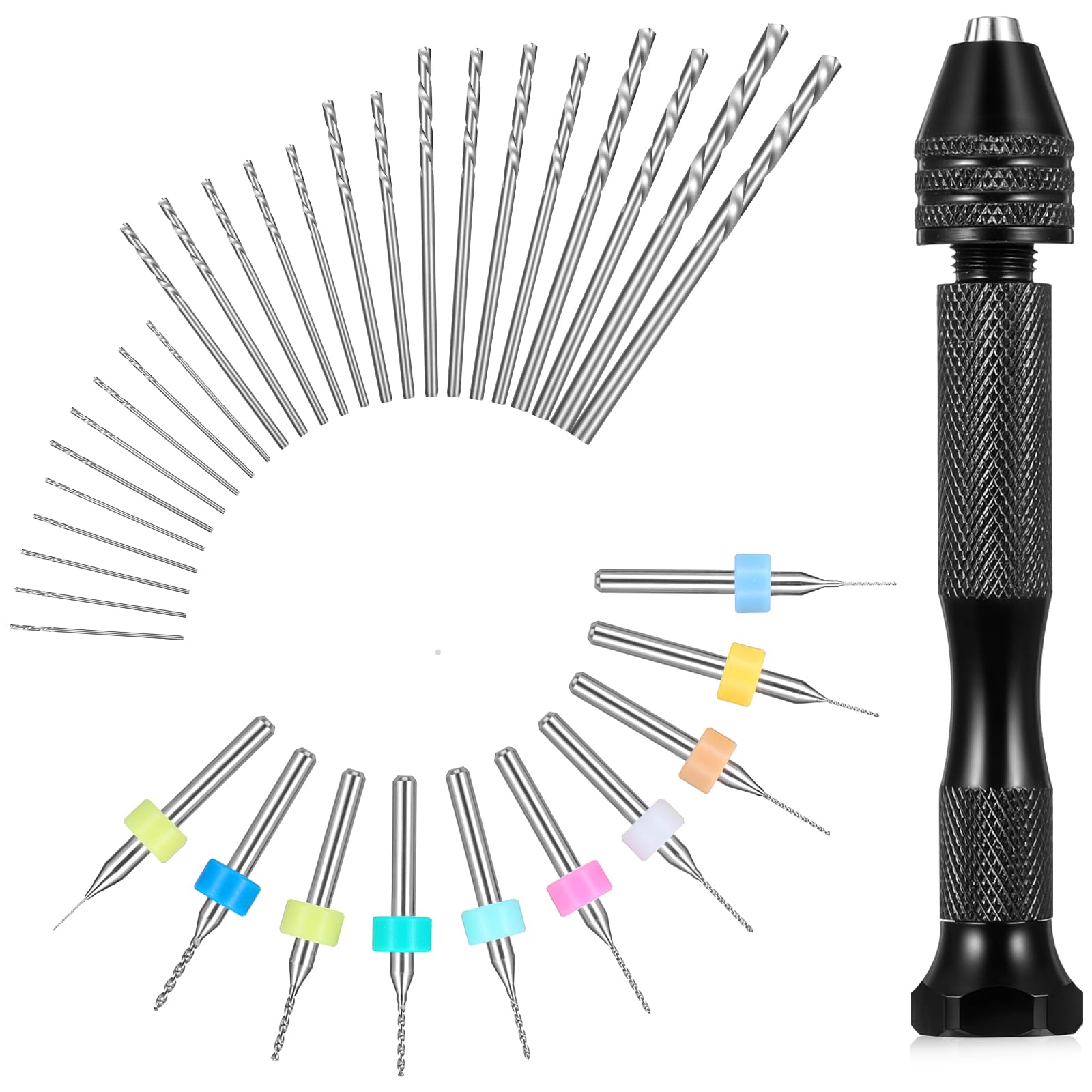 36 Pcs Hand Drill Bits Set - Micro Drill Bit Set - Pin Vise, Twist Drills, PCB Mini Cutting Bits for Resin, Polymer Clay, Craft, DIY, Jewelry