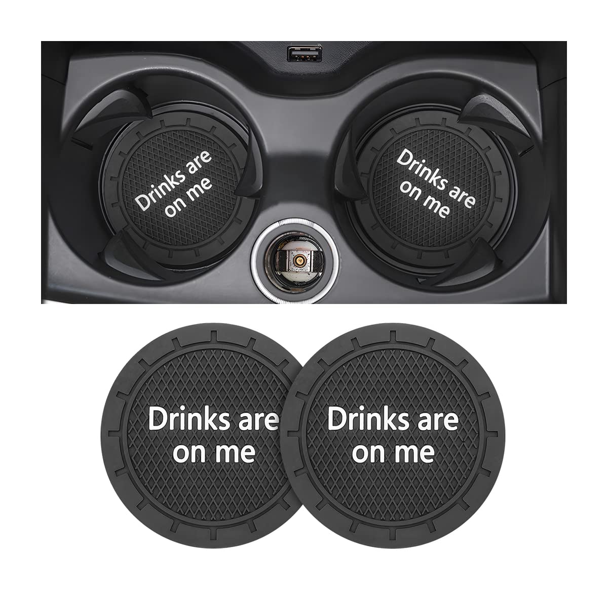 2 Pack Car Cup Holder Coasters, 2.75 Inch Non-Slip PVC Insert Cup Coaster, Anti-Scratch Auto Cup Mats for Women Men, Vehicle Interior Accessories Universal for Car, SUV, Truck (B Black/2PCS)