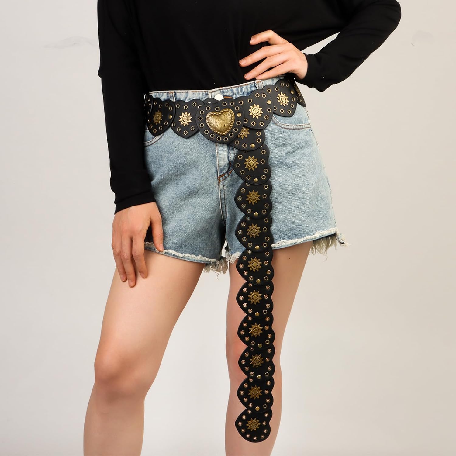Hollow Disc Belt Western Style Exaggerated Cowboy Wide Disc Belt Metal Buckle Vintage Soft for Women