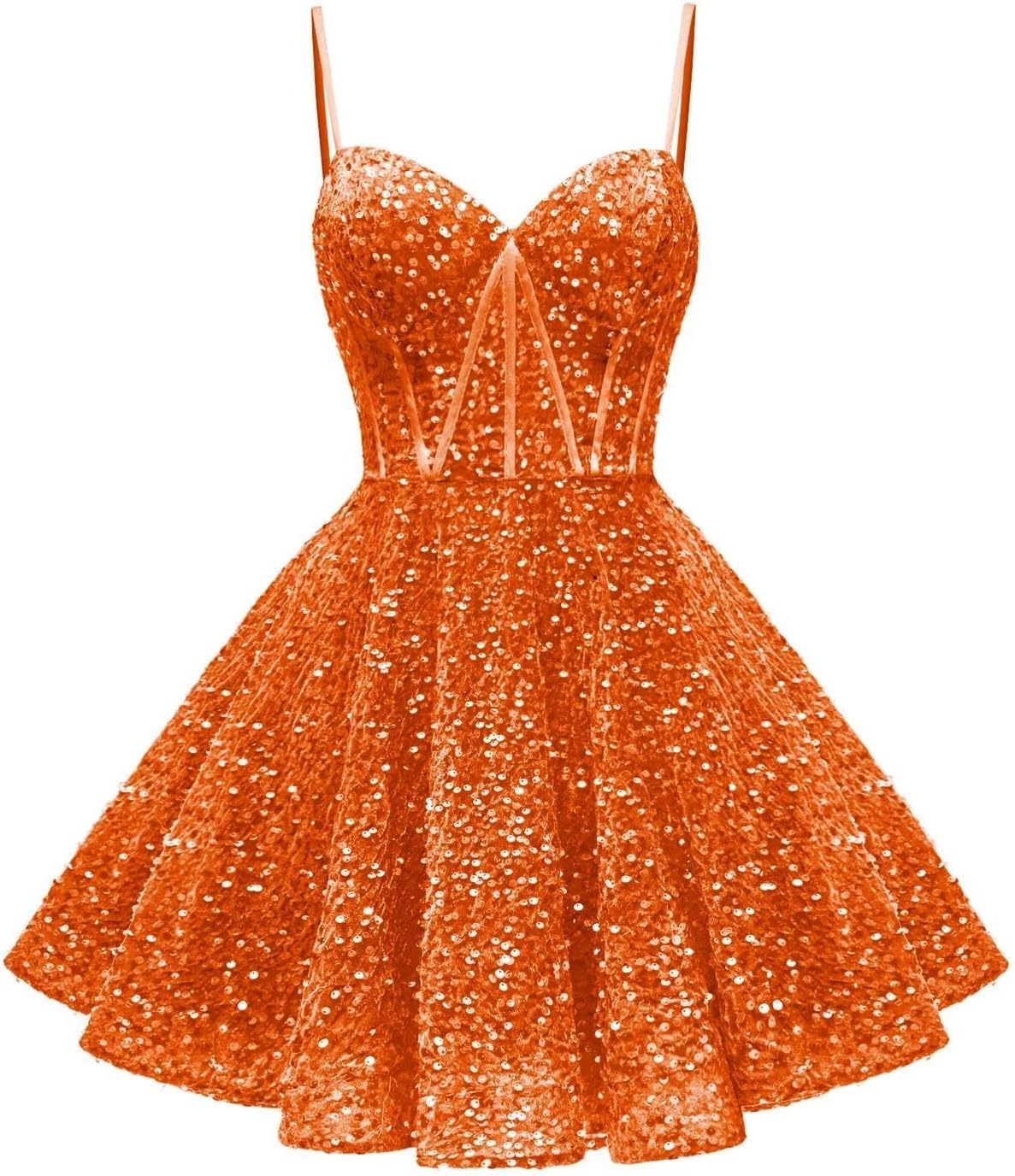 Hppee Women's Orange Short Sequin Homecoming Dresses For Teens V Neck Sparkly Prom Dress Backless Cocktail Gown Uk16