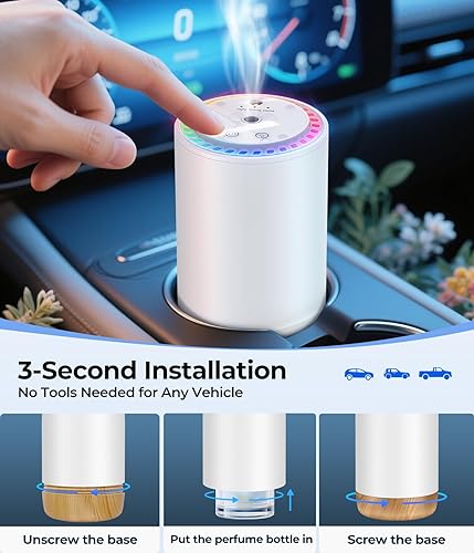 Miniatura 2 de Difusor de aceite esencial, difusor sin agua a pilas, a prueba de derrames, para automóviles y viajes, temporizador inteligente, niebla de aroma de