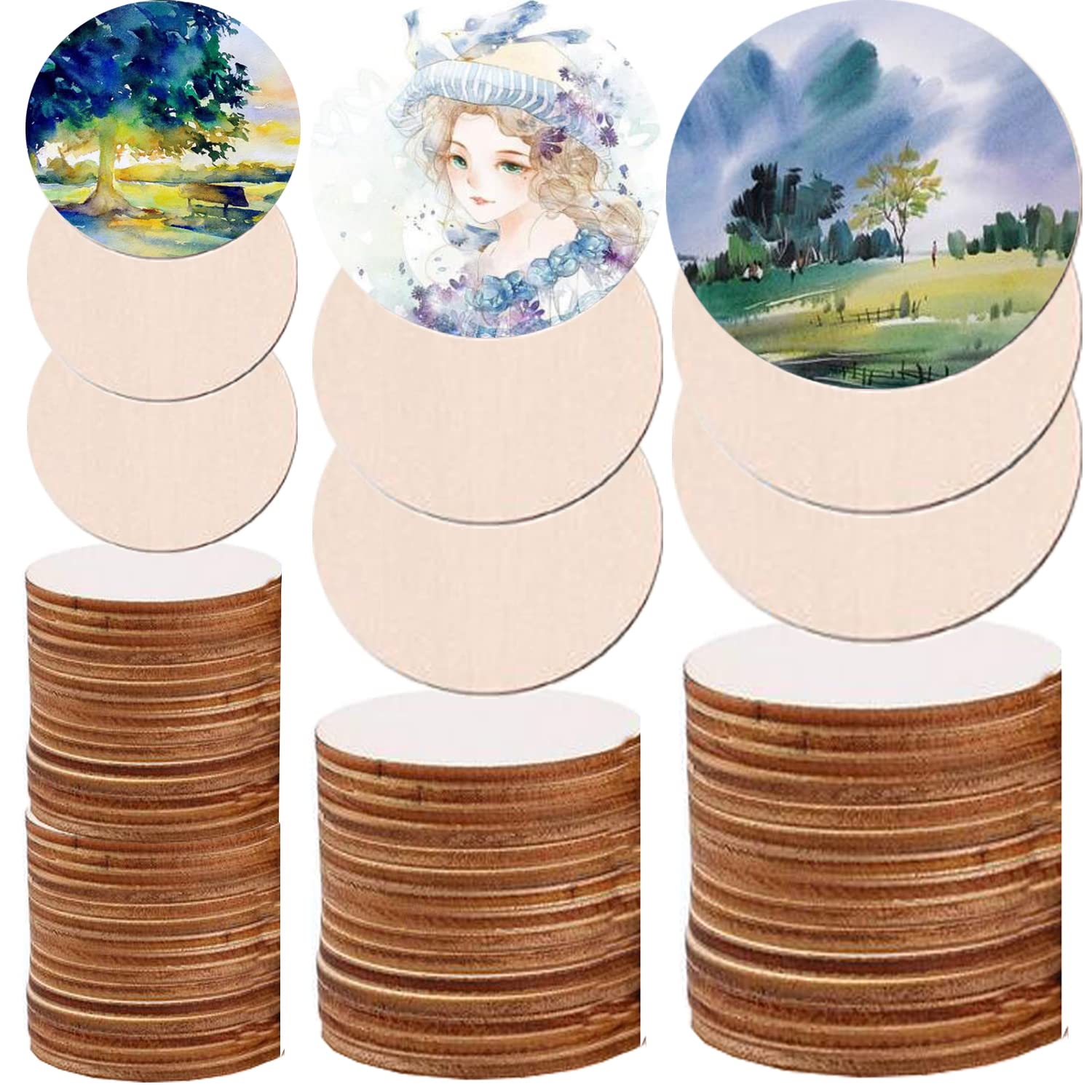 liuer 100PCS Rondin de Bois sans Trou Disques en Bois Tranches de Bois Naturel Convient Rond en Bois pour Decoration Noel Bois,Marque Place Mariage ,Pyrograveur Bois(5CM/8CM/10CM
