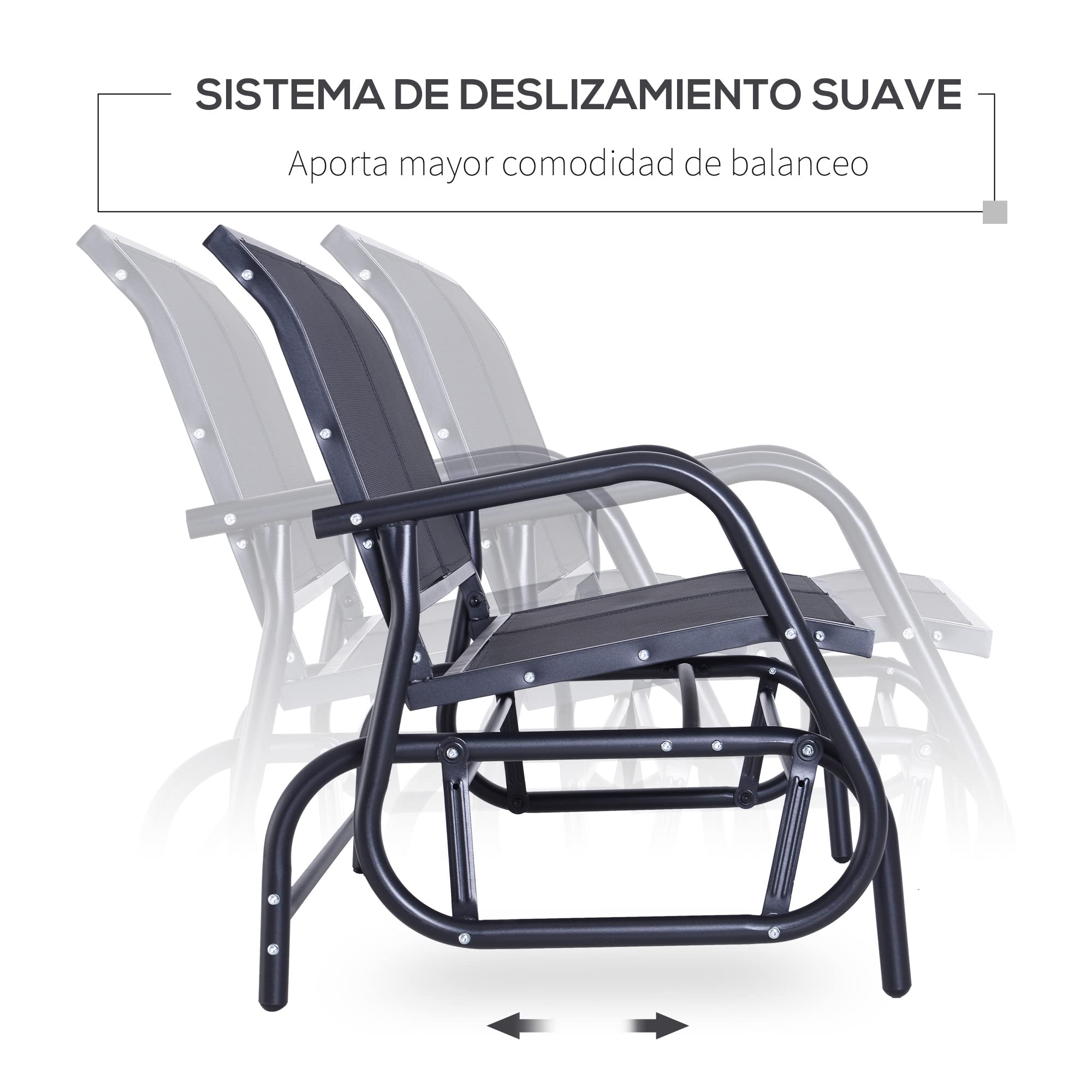 Outsunny Banco Balancín Tipo Silla Oscilante de Jardín o Patio con 2 Plazas 120x70x85 cm Carga 200kg Metal y Tela Texteline