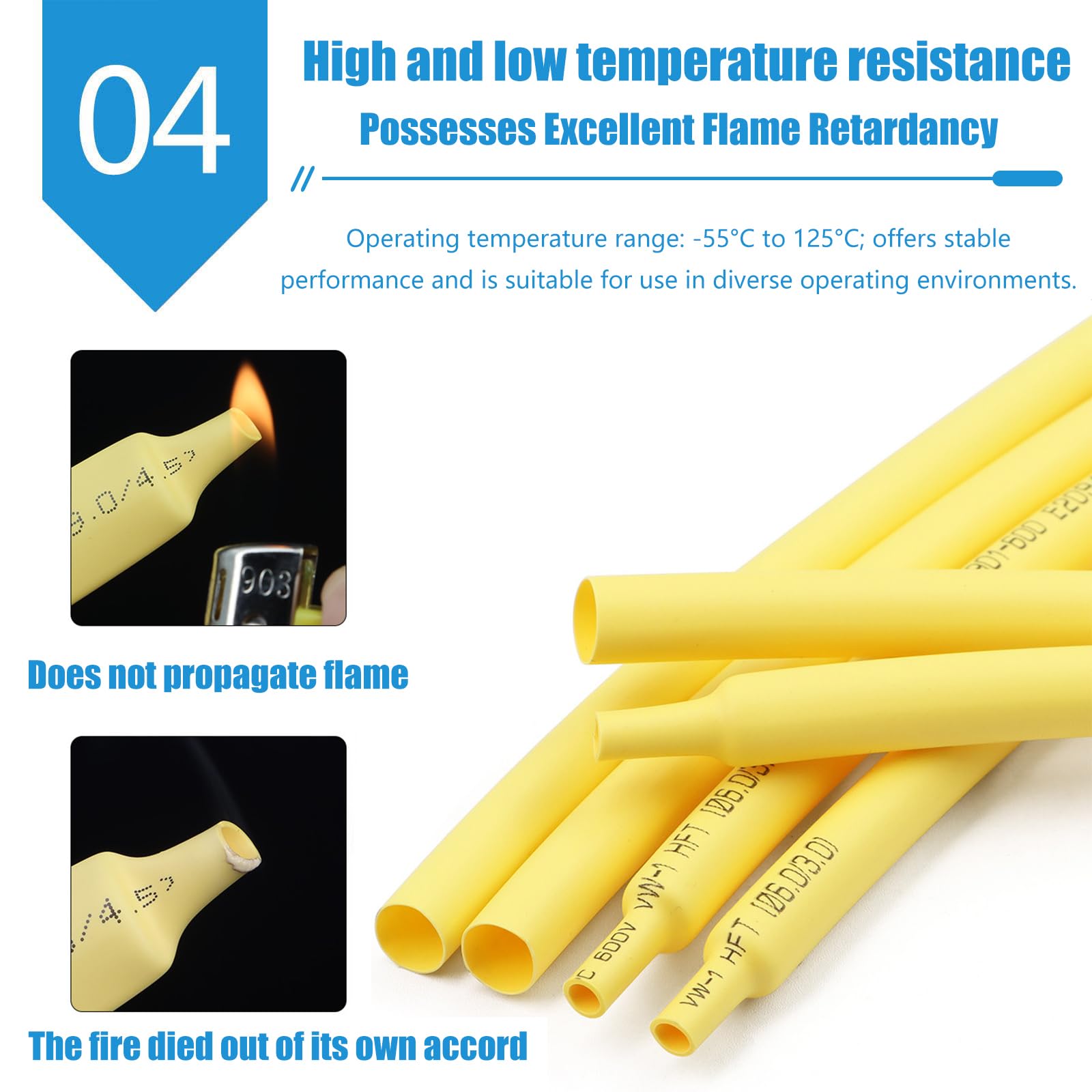 Gaine thermorétractable PE jaune rapport 2:1 0,6-80 mm