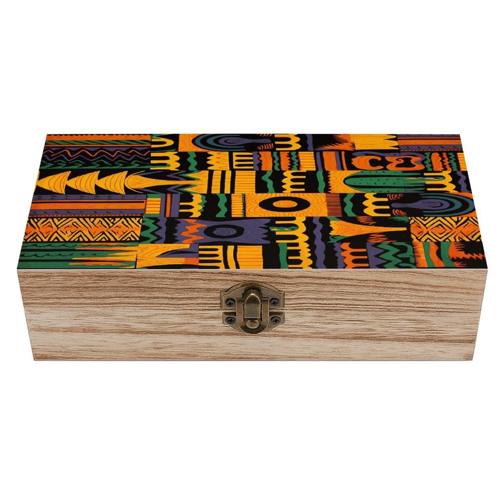 VstaDank African Ethnic Pattern1 Wooden Storage Box Wooden Keepsake Box with A Hinged Lid Fashion Memory Treasure Boxes Decorative Jewelry Case for Crafts Photo Home Decor Wood Gift Box