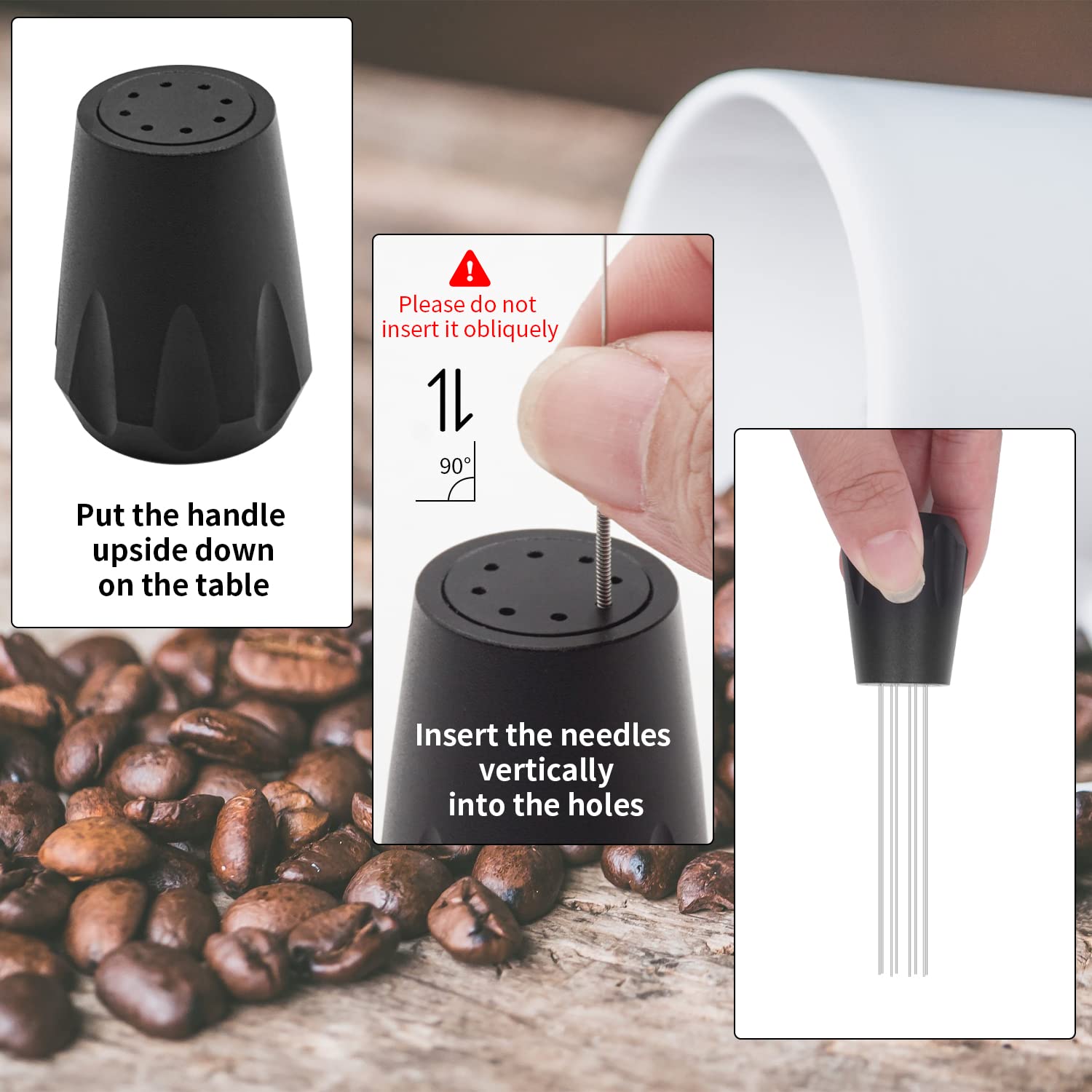 WDT Strumento Di Distribuzione Per Caffè Espresso Con Manico In Lega Di Alluminio E Aghi In Acciaio Inox 304 - 8 Aghi + 9 Di Ricambio, Supporto Incluso - 4