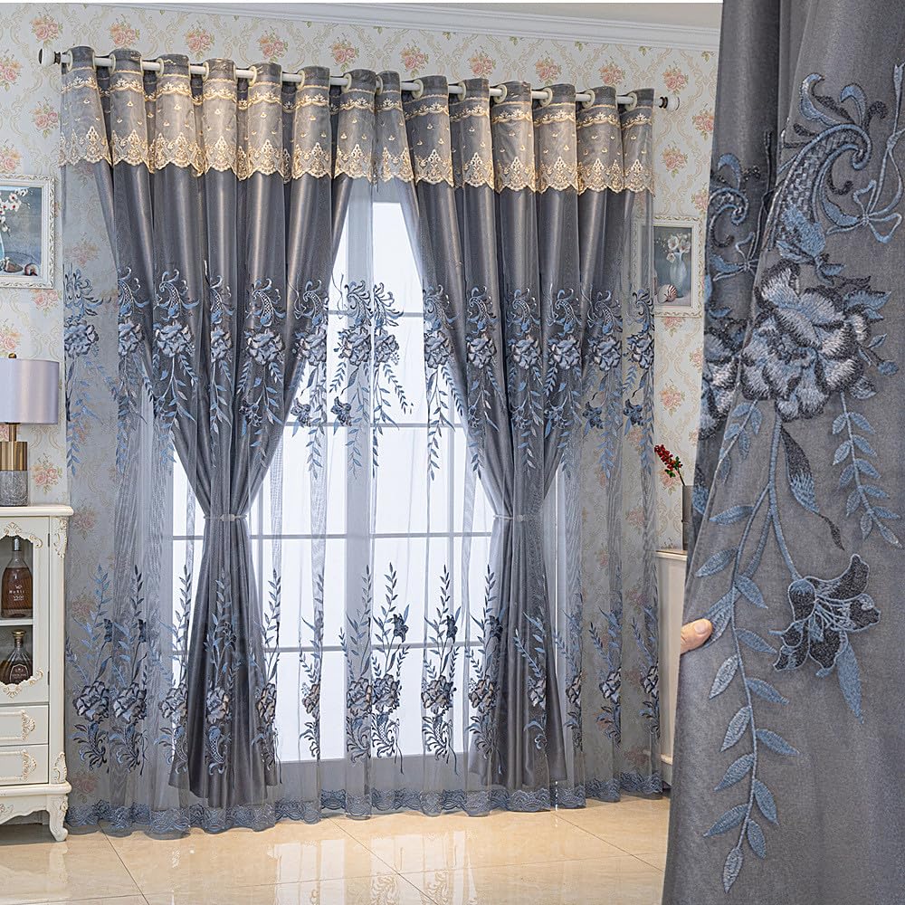 Amazon.com: Amidoudou 1 Pair European Double Layer Curtains for