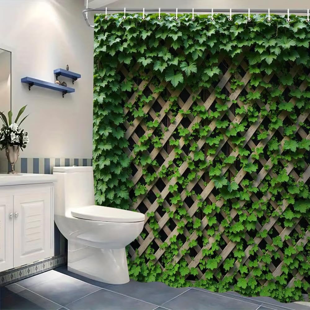 Ajalgz Bathroom Shower Curtian Green Ivy On Trellis Waterproof Shower Curtain For Bathroom Decor, Nature-Inspired Design Bathroom Screen(170X155cm/Bath Decor)