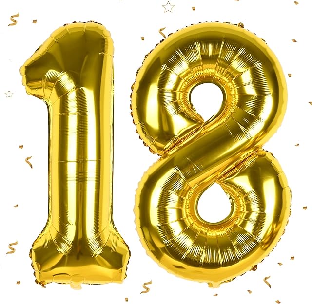 40 Inch Gold Large Numbers Balloons 18, Number 18 Birthday Balloon Digital 18 Helium Balloons, Foil Mylar Big Number Balloon for Boys Girl 18th Birthday Anniversary Party Decorations (Gold Number 18)