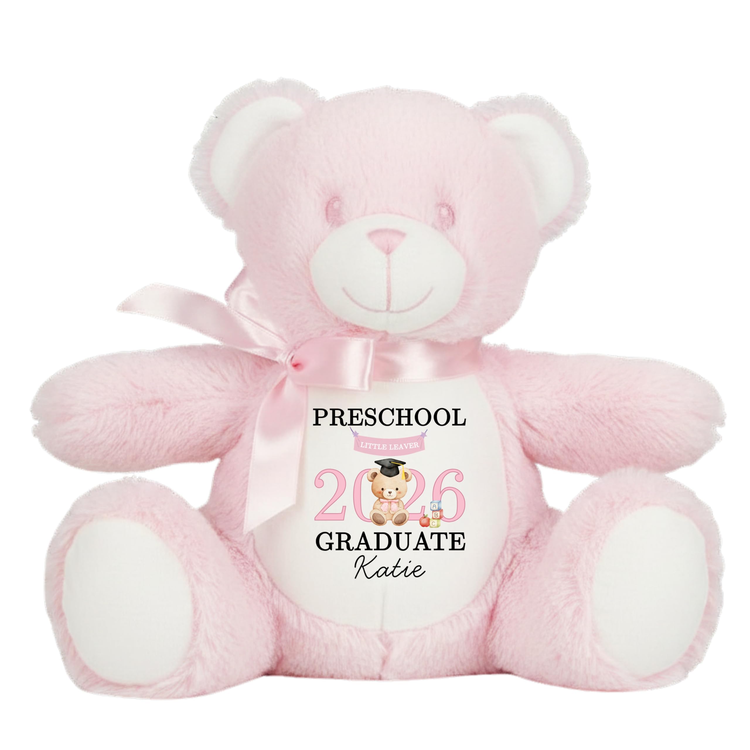 Leaving Preschool Gift Cuddly Toy - Personalised Pre School Graduate 2026 Pink Bear Customised Teddy Toddlers and Kids Plush Named Nursery Starting School Leaver Party Last Day Soft Plushie - Pink Ted
