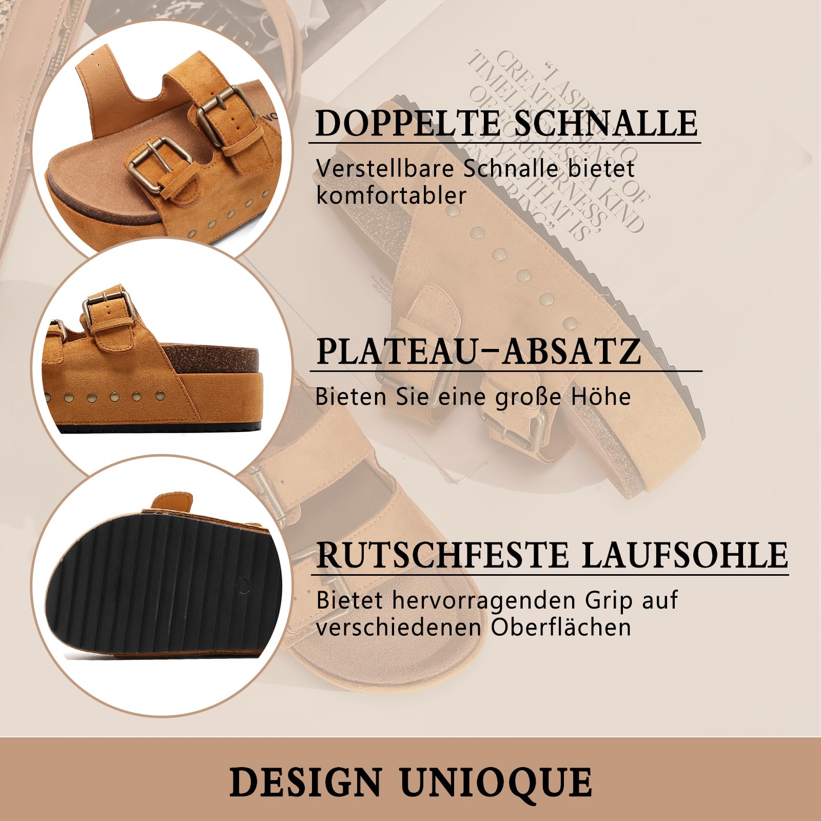 Plateforme Sandales Femme Mules Réglables Boucle Pantoufles Sabots Clogs Tendance Bout Ouvert Été En Léger Semelle Épaisse Amorti Soft Claquettes Confortable Piscine Plage Maison Sliders