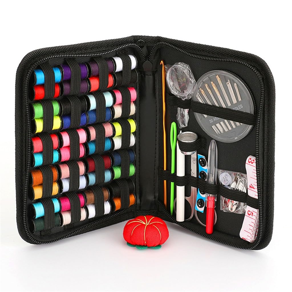 JFDBGU Juego de costura, tela, costura, viaje, aguja de coser, caja de costura, juego de 90 piezas