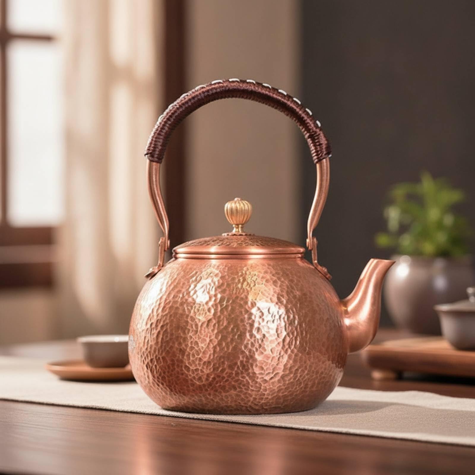 Tetera con Asa Resistente Tetera Cobre Sencillo Hervidor para Aficionados l Té Té, 1200ml, Tetera De Tambor [Estilo Envejecido]