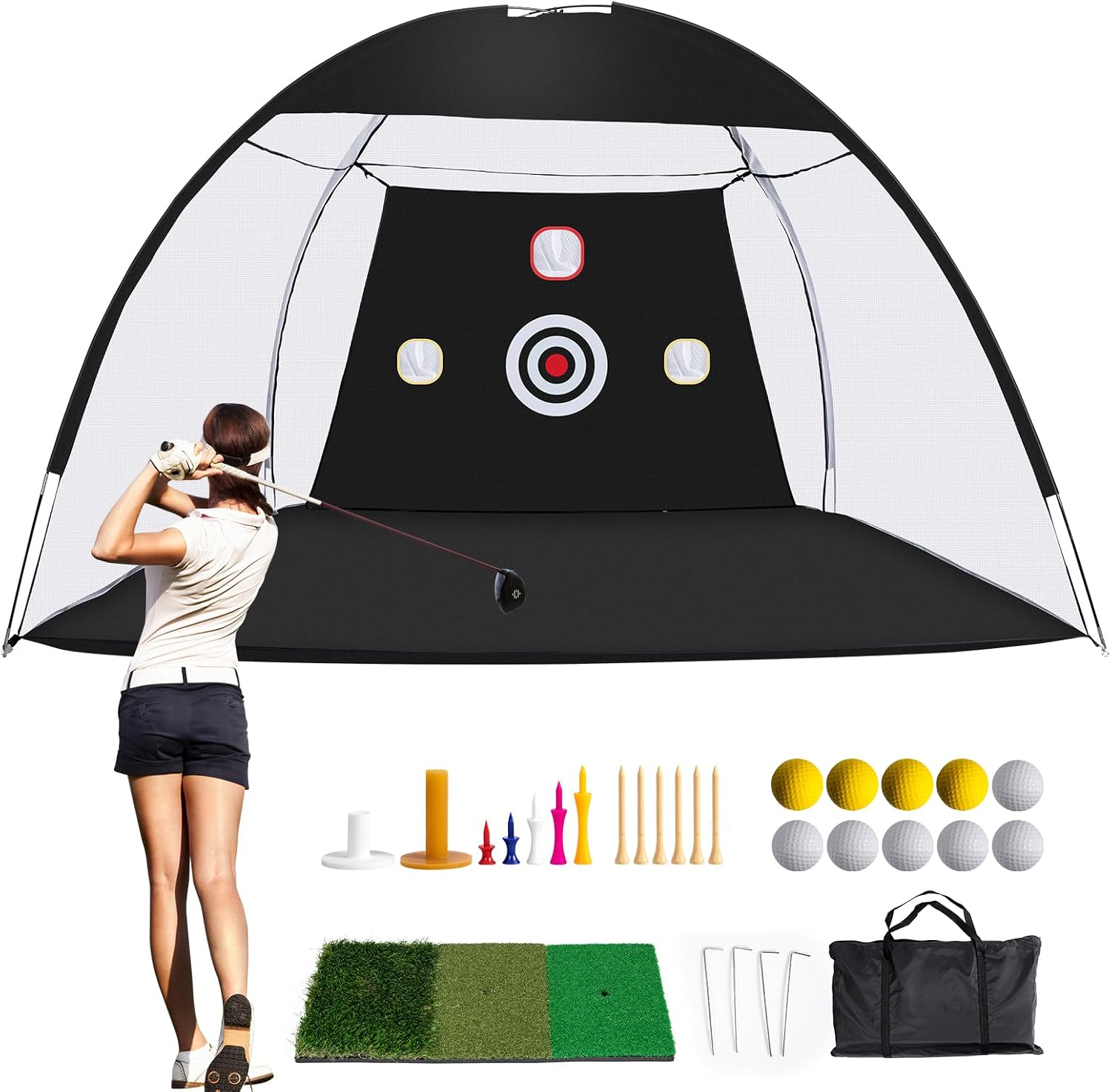 Golf Net, 10 x 7ft Backyard Practice net, Golf Hitting,Driving Net with mat for Indoor/Outdoor